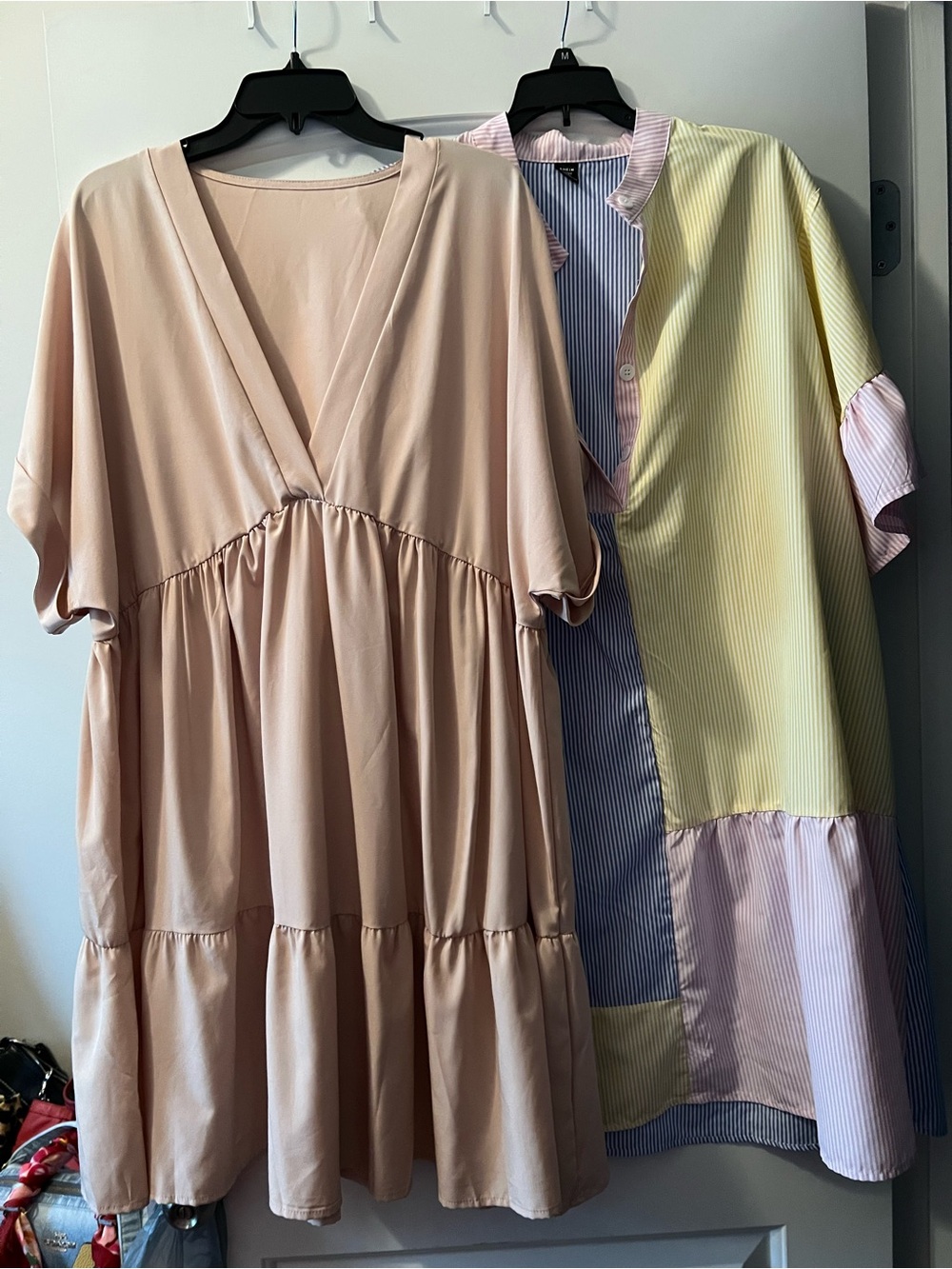 Peach V-Neck Tiered Mini Dress